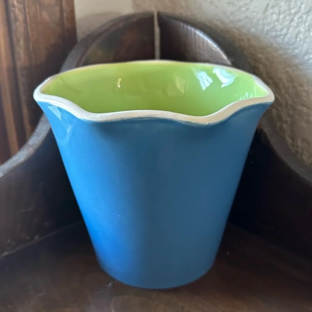 Crate&Barrel Two-Tone Blue Green Pot 6”